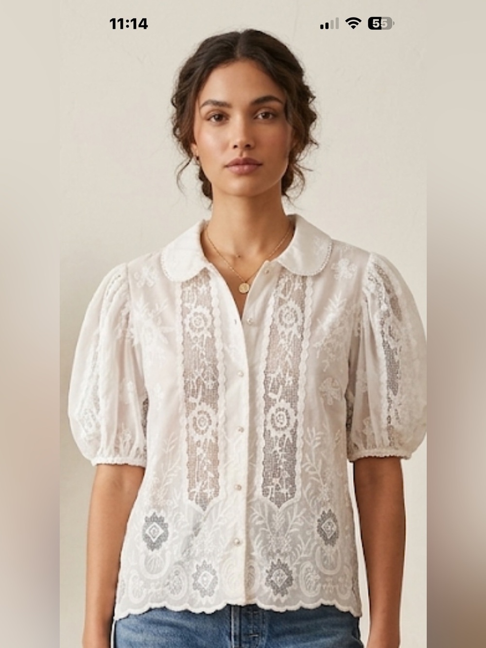 Ultra Pink White Lace Button-Down Blouse NWT